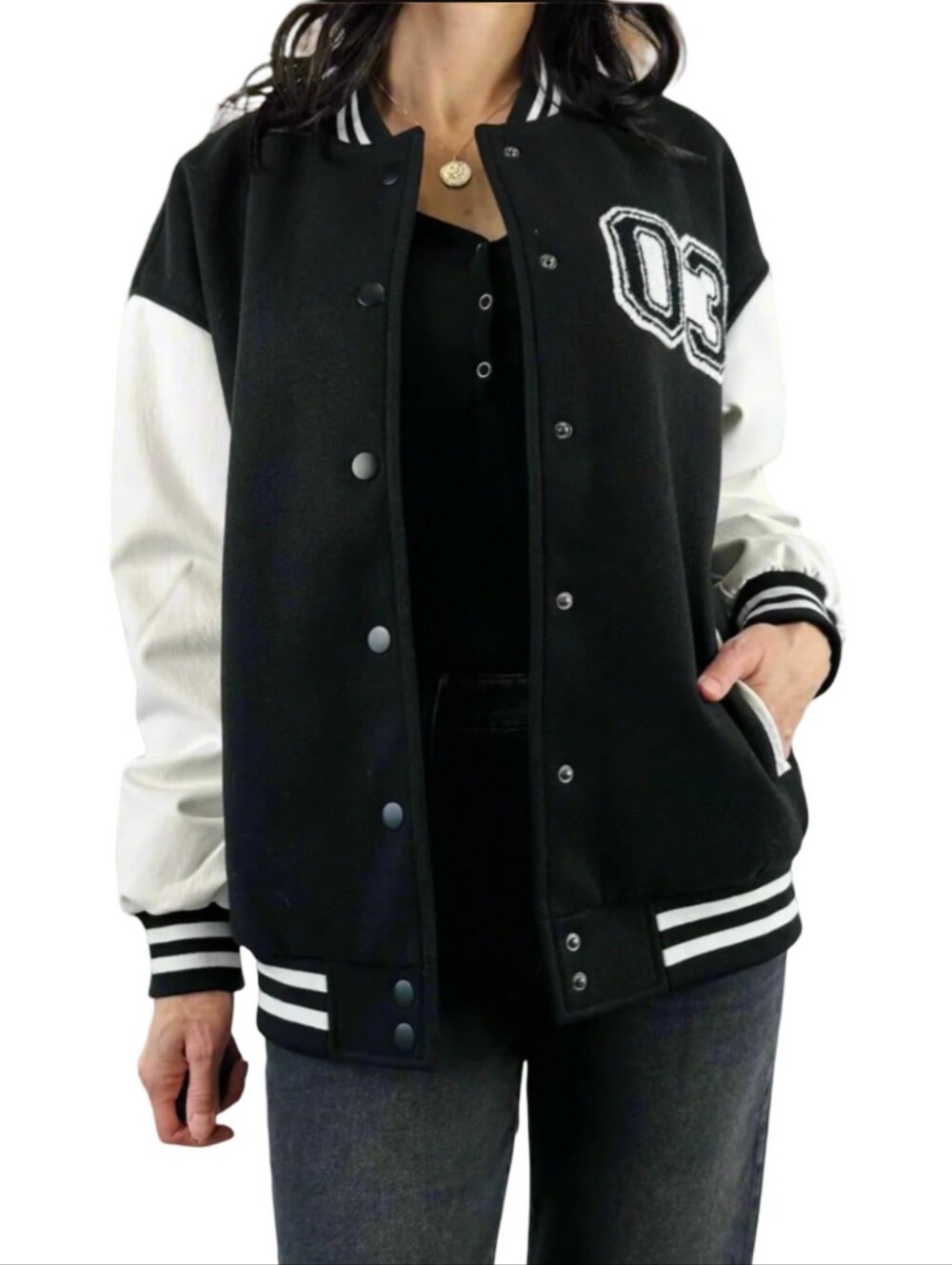 Varsity Blokecore Faux Leather Jacket By Gentle Fawn Women's Size Medium